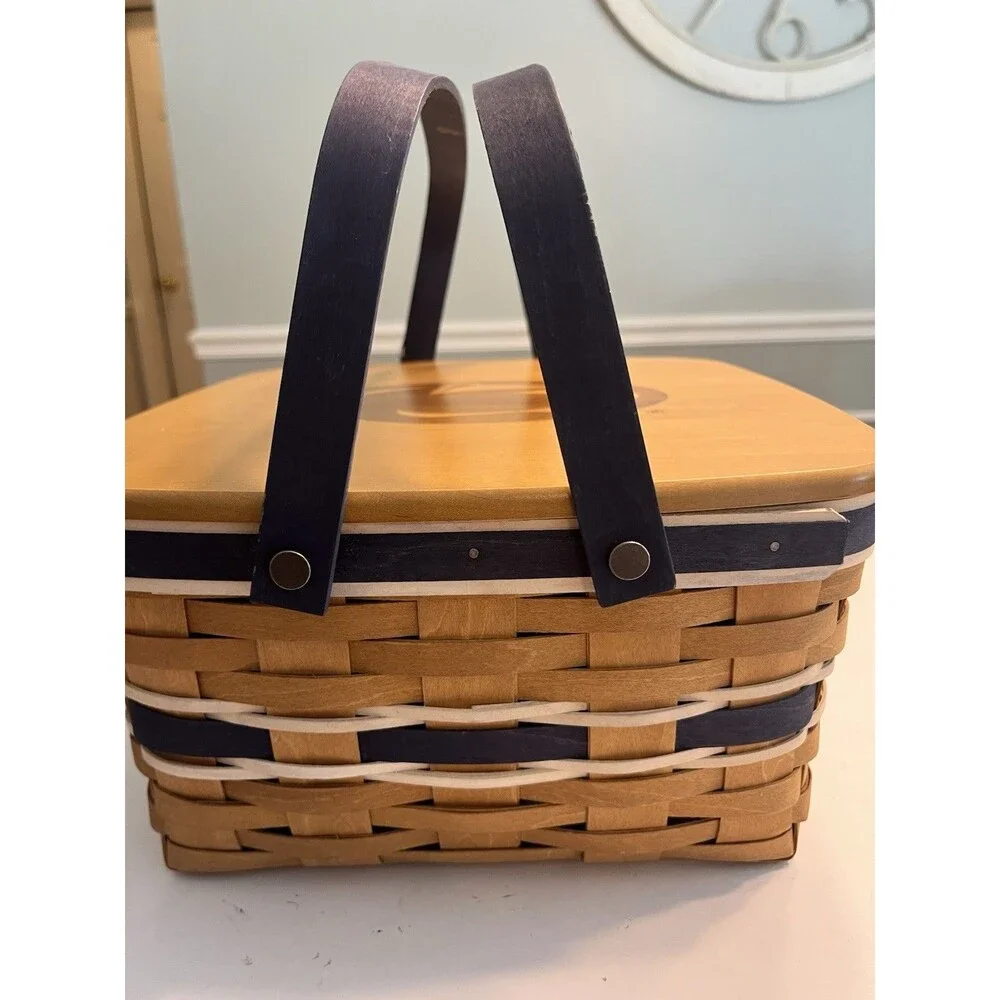Longaberger Penn State Cake Basket Protector Riser Lid Blue Double Swing Handles